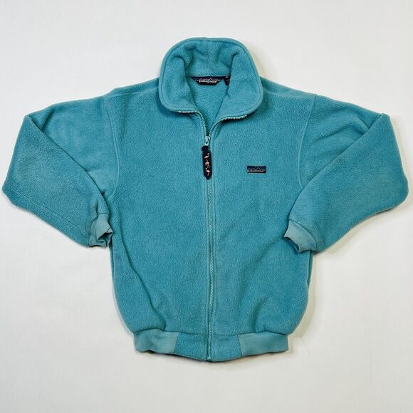 Vintage 1990s Patagonia Fleece Full Zip Jacket 1980s Teal Made In USA Kids 10